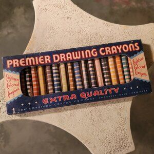 Premier Drawing Crayons Box 17 Crayons Vintage Collectible Display Made in USA